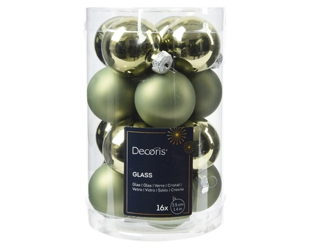 Decoris kerstballen set glas | 16 stuks | 3.5 centimeter | rosemarijn - afbeelding 1