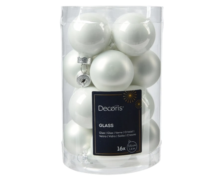 Decoris kerstballen set glas | 16 stuks | 3.5 centimeter | winterwit - afbeelding 1