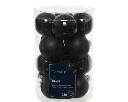 Decoris kerstballen set glas | 16 stuks | 3.5 centimeter | zwart