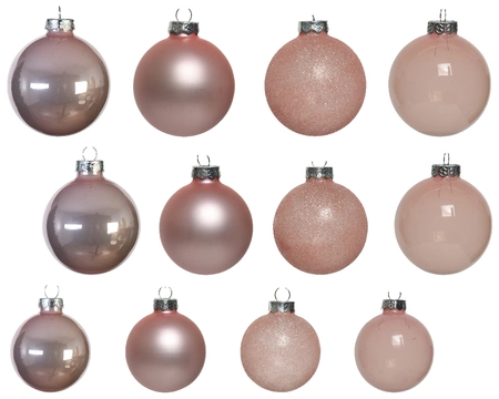 Decoris kerstballen set glas | 42 stuks | 5-6-7 centimeter | poederroze - afbeelding 2