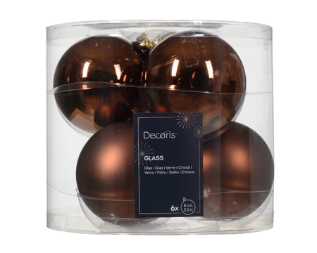 Decoris kerstballen set glas | 6 stuks | 8 centimeter | espresso - afbeelding 1