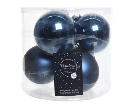 Decoris kerstballen set glas | 6 stuks | 8 centimeter | nachtblauw