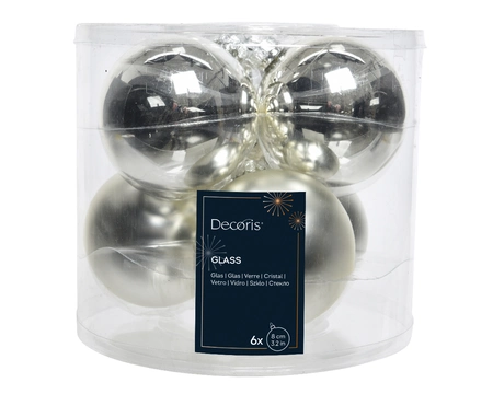 Decoris kerstballen set glas | 6 stuks | 8 centimeter | zilver - afbeelding 1