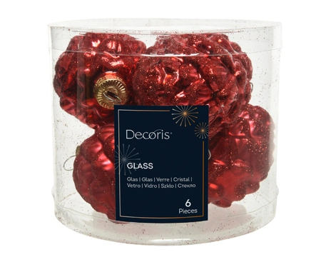 Decoris kerstballen set glas dennenappels | 6 stuks | 5x7 centimeter | kerstrood - afbeelding 1