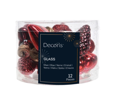 Decoris kerstballen set glas mini | 12 stuks | 4 centimeter | rood 