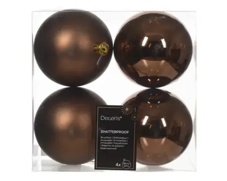 Decoris kerstballen set plastic 10cm 4st espresso - afbeelding 1