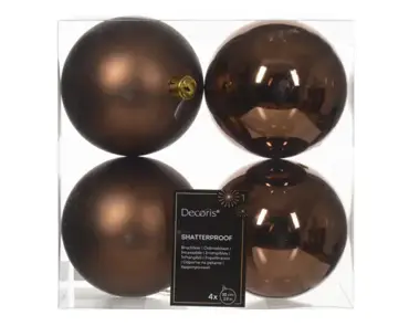 Decoris kerstballen set plastic 10cm 4st espresso - afbeelding 1