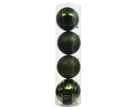 Decoris kerstballen set plastic 14cm 4st dennengroen - afbeelding 1