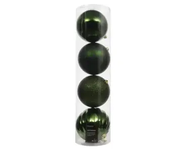 Decoris kerstballen set plastic 14cm 4st dennengroen - afbeelding 1