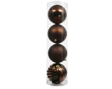 Decoris kerstballen set plastic 14cm 4st espresso - afbeelding 1