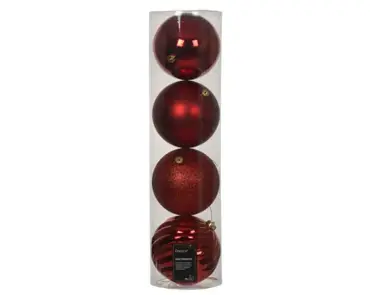 Decoris kerstballen set plastic 14cm 4st kerstrood - afbeelding 1