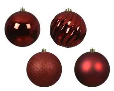 Decoris kerstballen set plastic 14cm 4st kerstrood - afbeelding 2