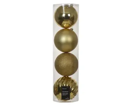 Decoris kerstballen set plastic 14cm 4st lichtgoud - afbeelding 1