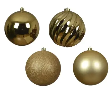Decoris kerstballen set plastic 14cm 4st lichtgoud - afbeelding 2