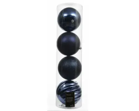 Decoris kerstballen set plastic 14cm 4st nachtblauw - afbeelding 1