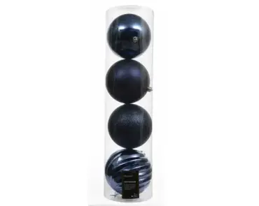Decoris kerstballen set plastic 14cm 4st nachtblauw - afbeelding 1
