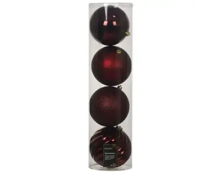 Decoris kerstballen set plastic 14cm 4st ossenbloed - afbeelding 1