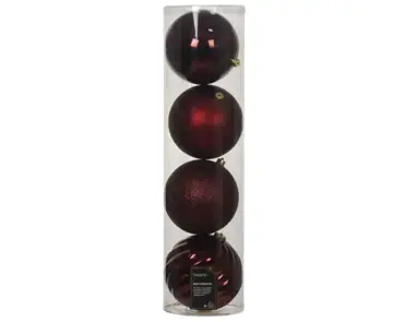 Decoris kerstballen set plastic 14cm 4st ossenbloed - afbeelding 1