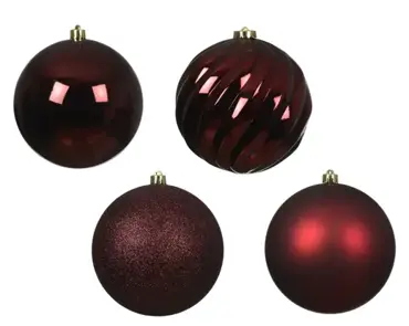 Decoris kerstballen set plastic 14cm 4st ossenbloed - afbeelding 2