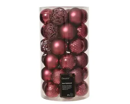 Decoris kerstballen set plastic 6cm donker roze 37st - afbeelding 1