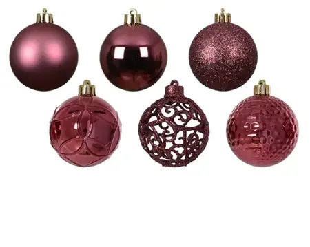 Decoris kerstballen set plastic 6cm donker roze 37st - afbeelding 2