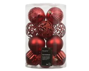 Decoris kerstballen set plastic 8cm 16st kerstrood - afbeelding 1
