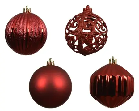 Decoris kerstballen set plastic 8cm 16st kerstrood - afbeelding 2