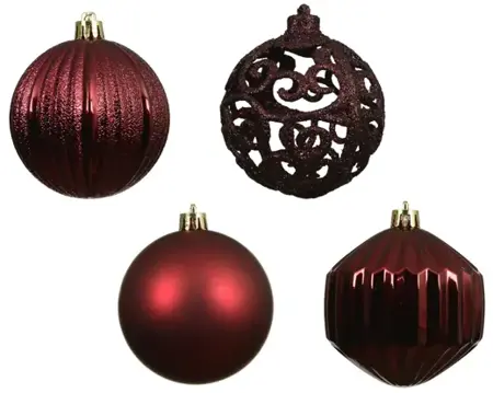 Decoris kerstballen set plastic 8cm 16st ossenbloed - afbeelding 2