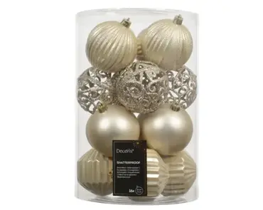 Decoris kerstballen set plastic 8cm 16st parel - afbeelding 1