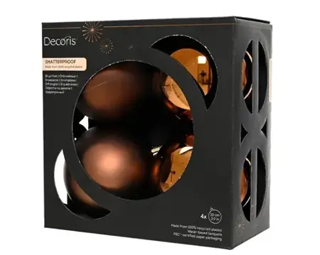 Decoris kerstballenset plastic d10cm 4st espresso - afbeelding 1