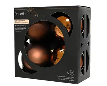 Decoris kerstballenset plastic d10cm 4st espresso - afbeelding 1