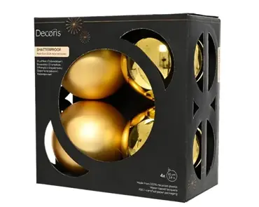 Decoris kerstballenset plastic d10cm 4st goud - afbeelding 1
