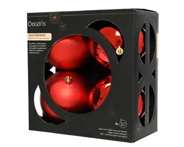 Decoris kerstballenset plastic d10cm 4st kerstrood - afbeelding 1