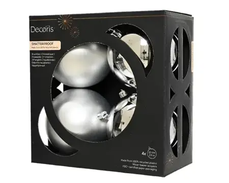 Decoris kerstballenset plastic d10cm 4st zilver - afbeelding 1