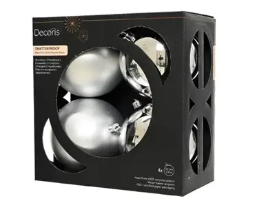 Decoris kerstballenset plastic d10cm 4st zilver - afbeelding 1