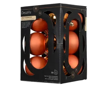 Decoris kerstballenset plastic d6cm 12st oranje - afbeelding 1