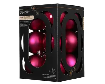 Decoris kerstballenset plastic d6cm 12st roze - afbeelding 1
