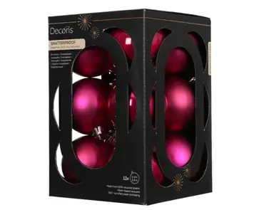 Decoris kerstballenset plastic d6cm 12st roze - afbeelding 1