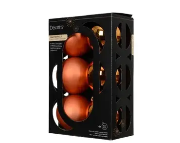 Decoris kerstballenset plastic d8cm 6st oranje - afbeelding 1