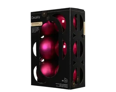 Decoris kerstballenset plastic d8cm 6st roze - afbeelding 1