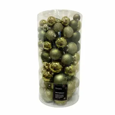 Decoris kerstbalmix kunststof | 100 stuks | rozemarijn groen