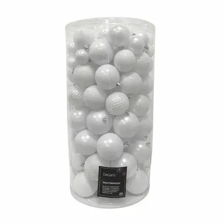Decoris kerstbalmix kunststof | 100 stuks | winterwit