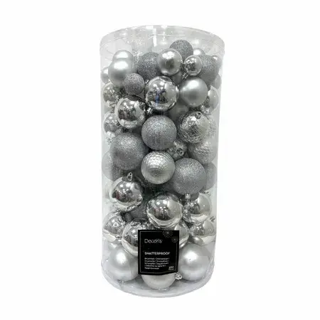 Decoris kerstbalmix kunststof | 100 stuks | zilver