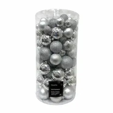 Decoris kerstbalmix kunststof | 100 stuks | zilver