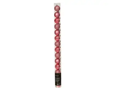 Decoris kerstbalmix plastic | 14 stuks | 3 centimeter | donker roze - afbeelding 1