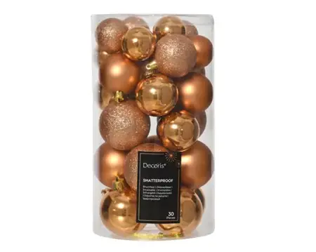 Decoris kerstbalmix plastic | 30 stuks | 6 centimeter | brandy - afbeelding 1