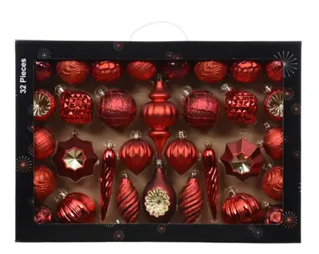 Decoris kerstbalmix plastic | 32 stuks | kerstrood - afbeelding 1