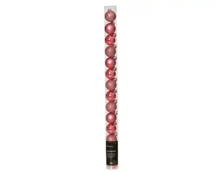 Decoris kerstbalmix plastic 3cm 14st donker roze - afbeelding 1