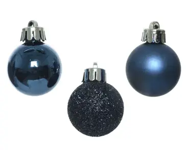 Decoris kerstbalmix plastic 3cm 14st nachtblauw - afbeelding 2
