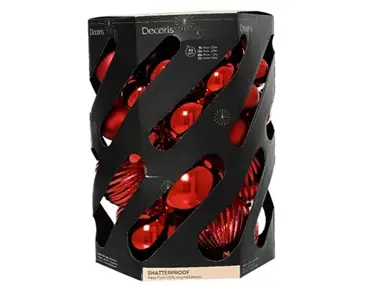 Decoris kerstbalmix plastic | 40 stuks | 20 centimeter | rood